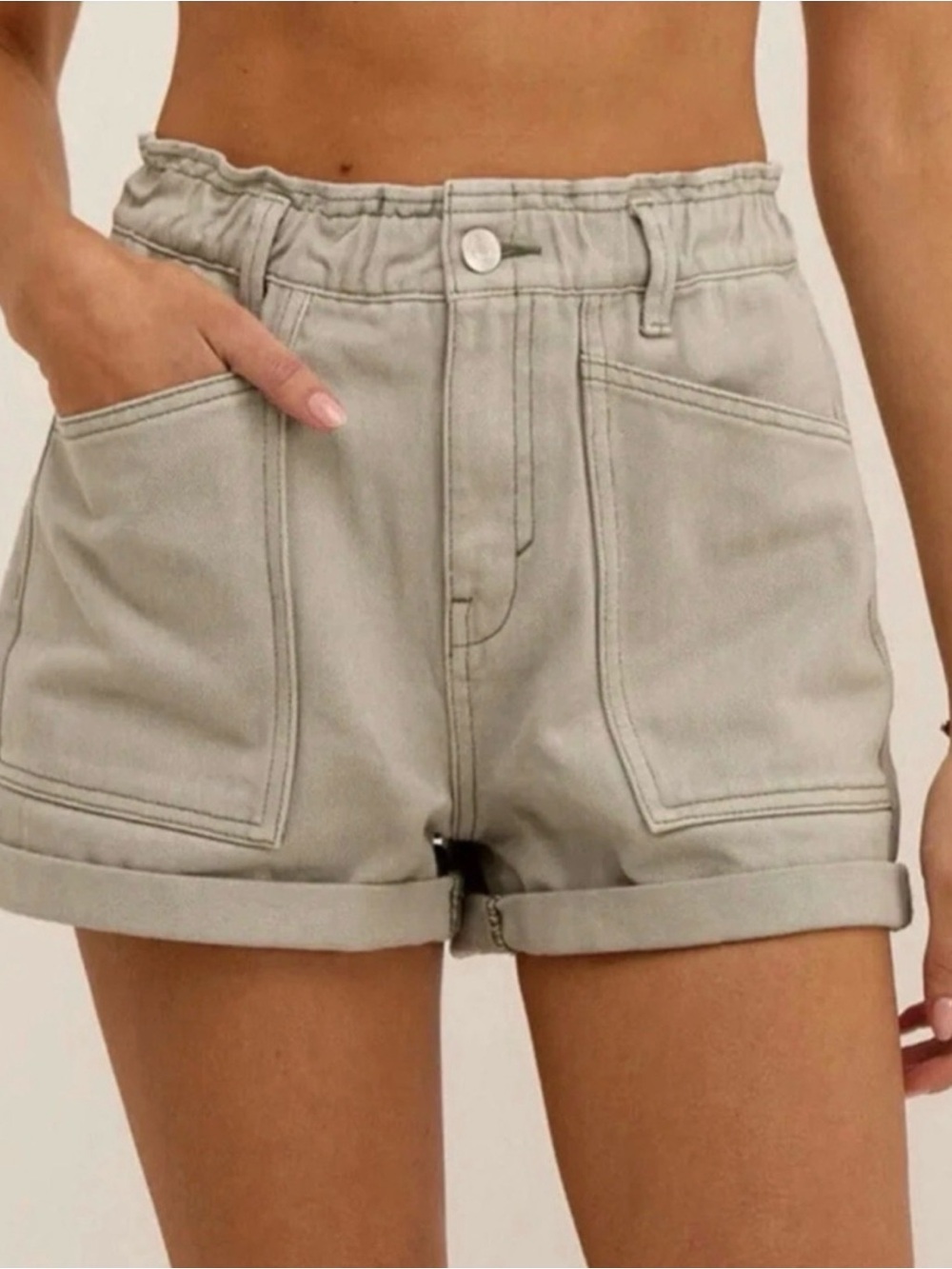Z Supply Odin Utility High-Waist Rolled Hem Shorts in Jade
